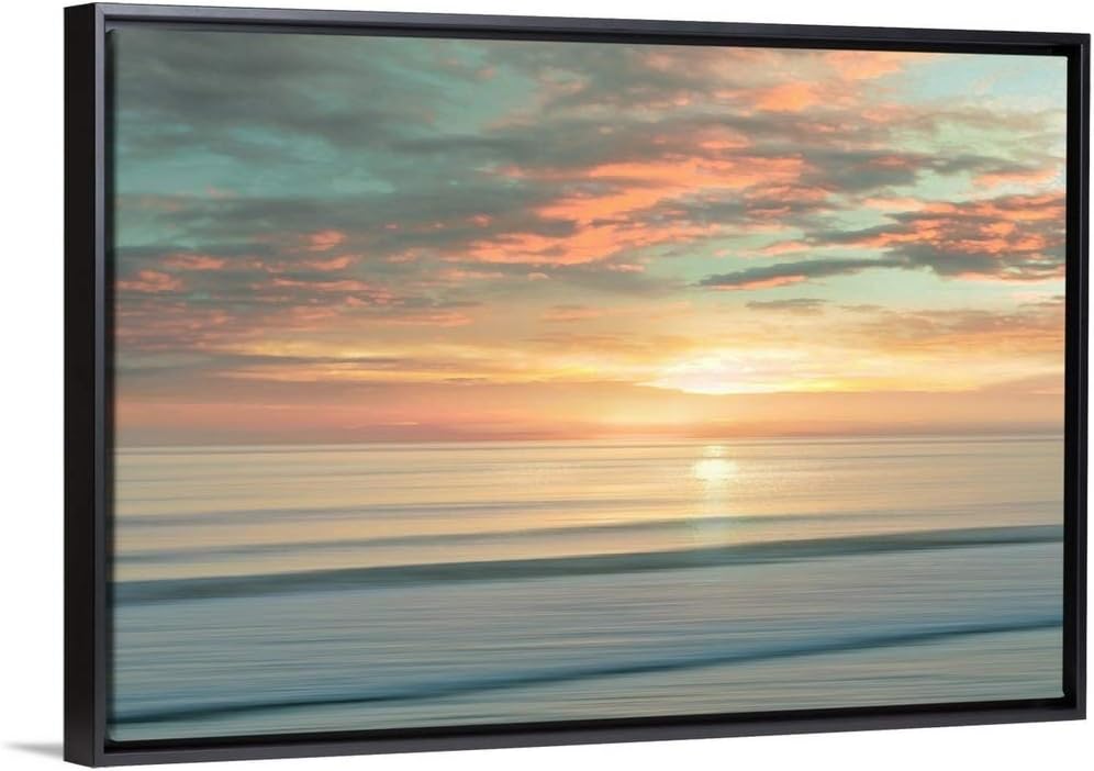 Large canvas wall art print featuring contemporary beach sunrise with warm orange, pink, and blue gradient tones — view 5