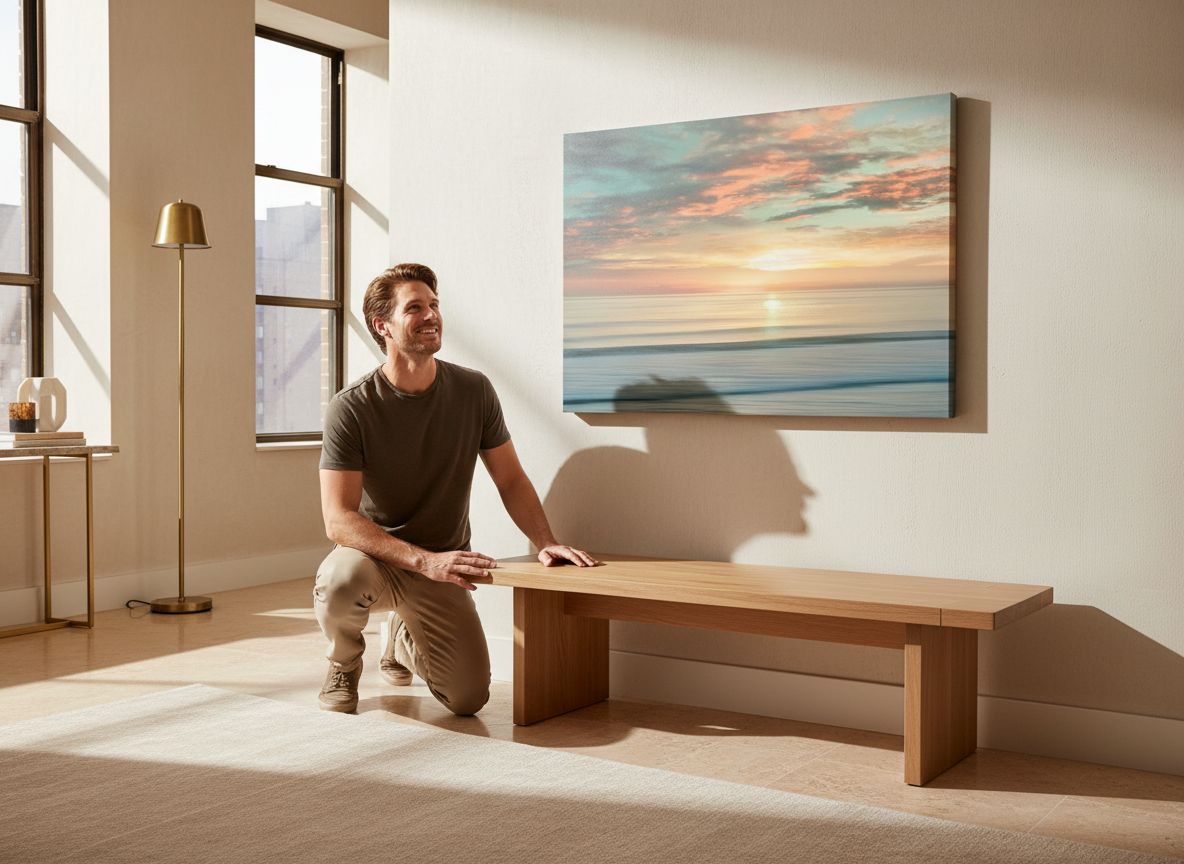 Large canvas wall art print featuring contemporary beach sunrise with warm orange, pink, and blue gradient tones — view 6