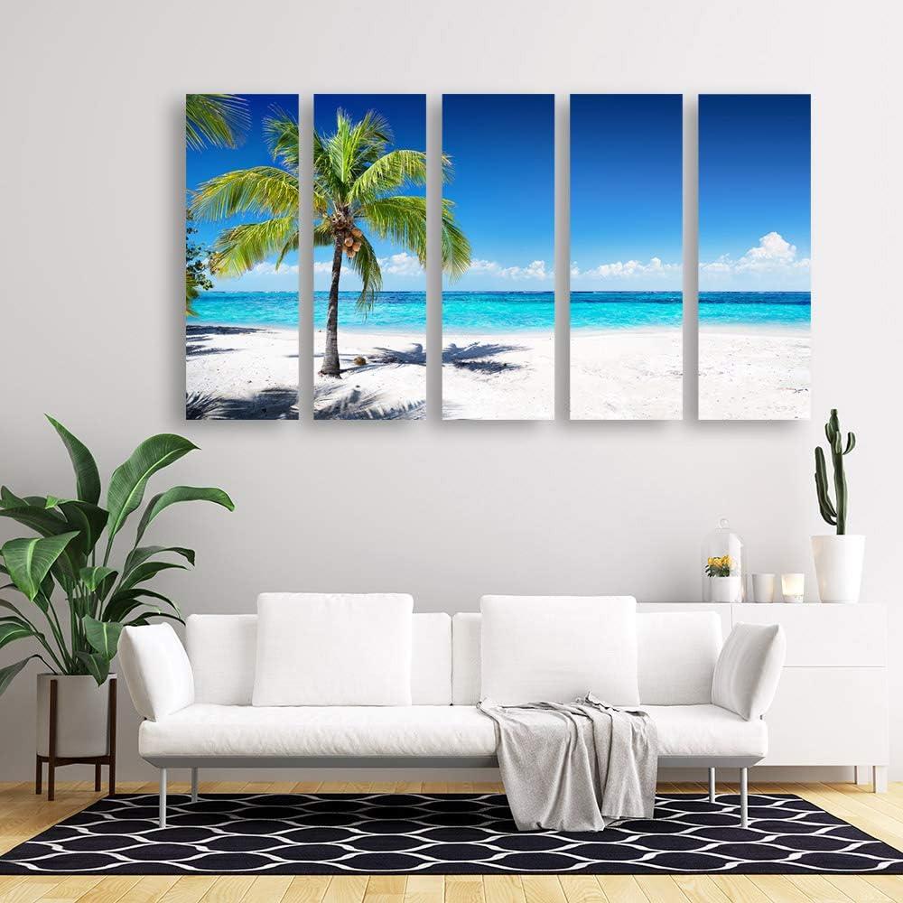 Multi-piece coastal ocean waves canvas wall art in cool blue and sandy earth tones, featuring beach seascape design for living room decor — view 2