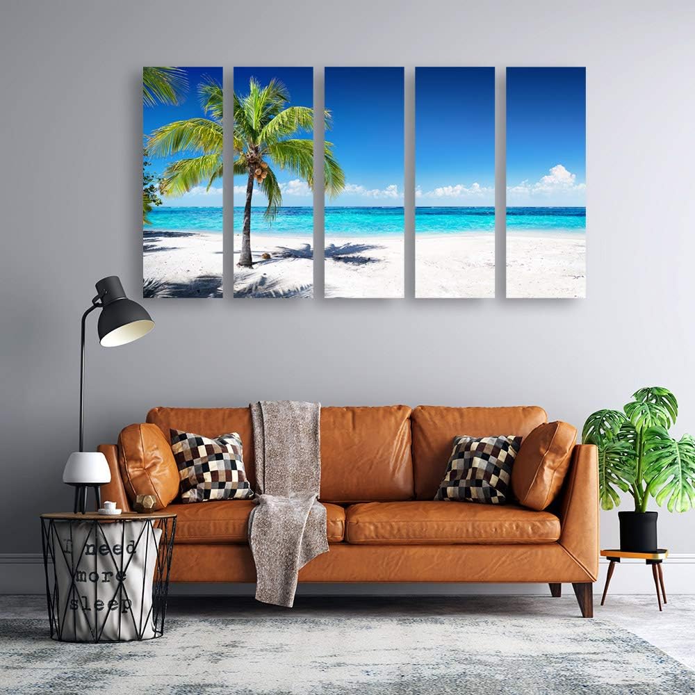 Multi-piece coastal ocean waves canvas wall art in cool blue and sandy earth tones, featuring beach seascape design for living room decor — view 3