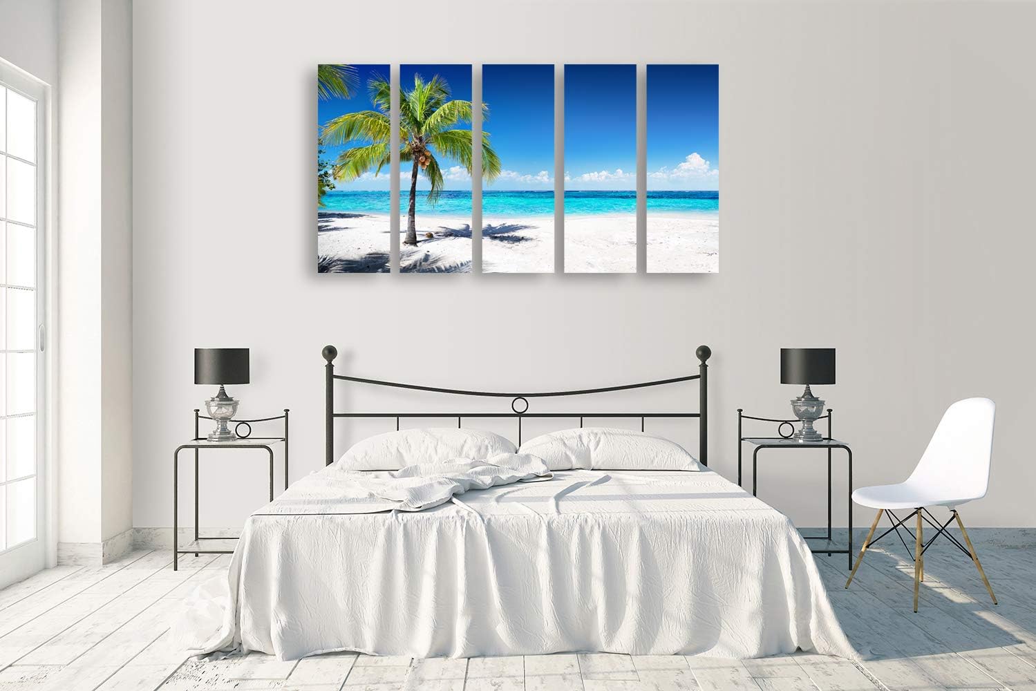 Multi-piece coastal ocean waves canvas wall art in cool blue and sandy earth tones, featuring beach seascape design for living room decor — view 4