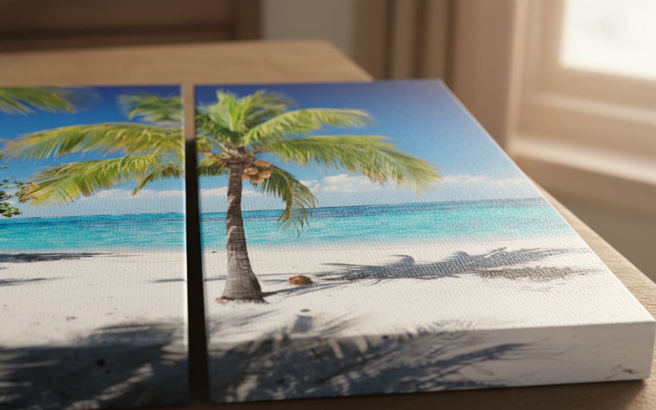 Multi-piece coastal ocean waves canvas wall art in cool blue and sandy earth tones, featuring beach seascape design for living room decor — view 7