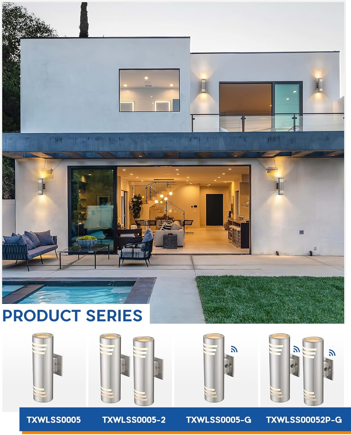 Modern brushed nickel stainless steel cylinder wall sconce with up-down lighting, metallic silver finish — view 3