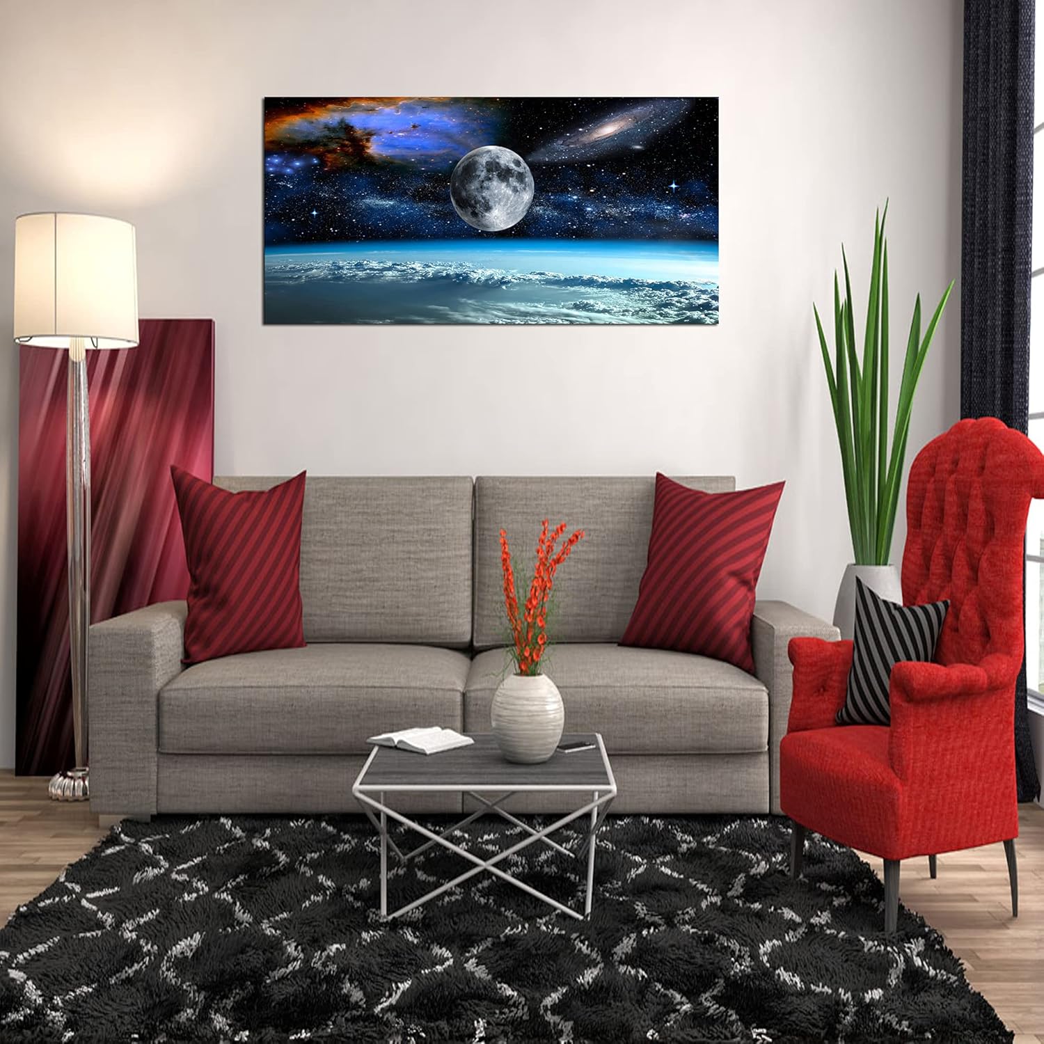 Modern canvas wall art featuring space view from Earth with cool blue and black tones and earth-colored accents, ready-to-hang with frame backing — view 3