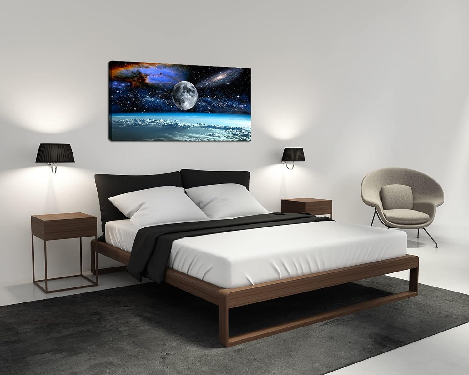 Modern canvas wall art featuring space view from Earth with cool blue and black tones and earth-colored accents, ready-to-hang with frame backing — view 5