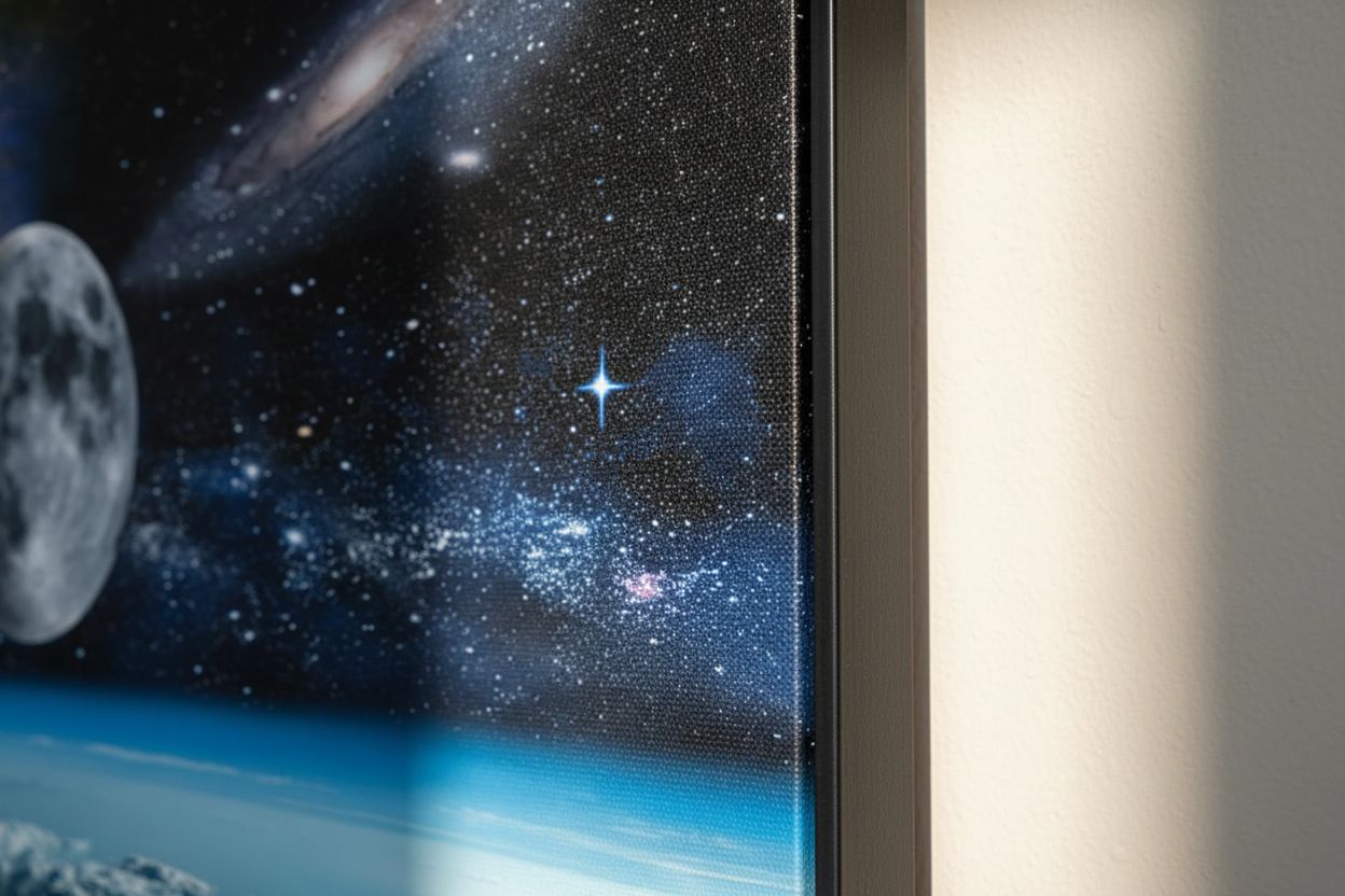 Modern canvas wall art featuring space view from Earth with cool blue and black tones and earth-colored accents, ready-to-hang with frame backing — view 7
