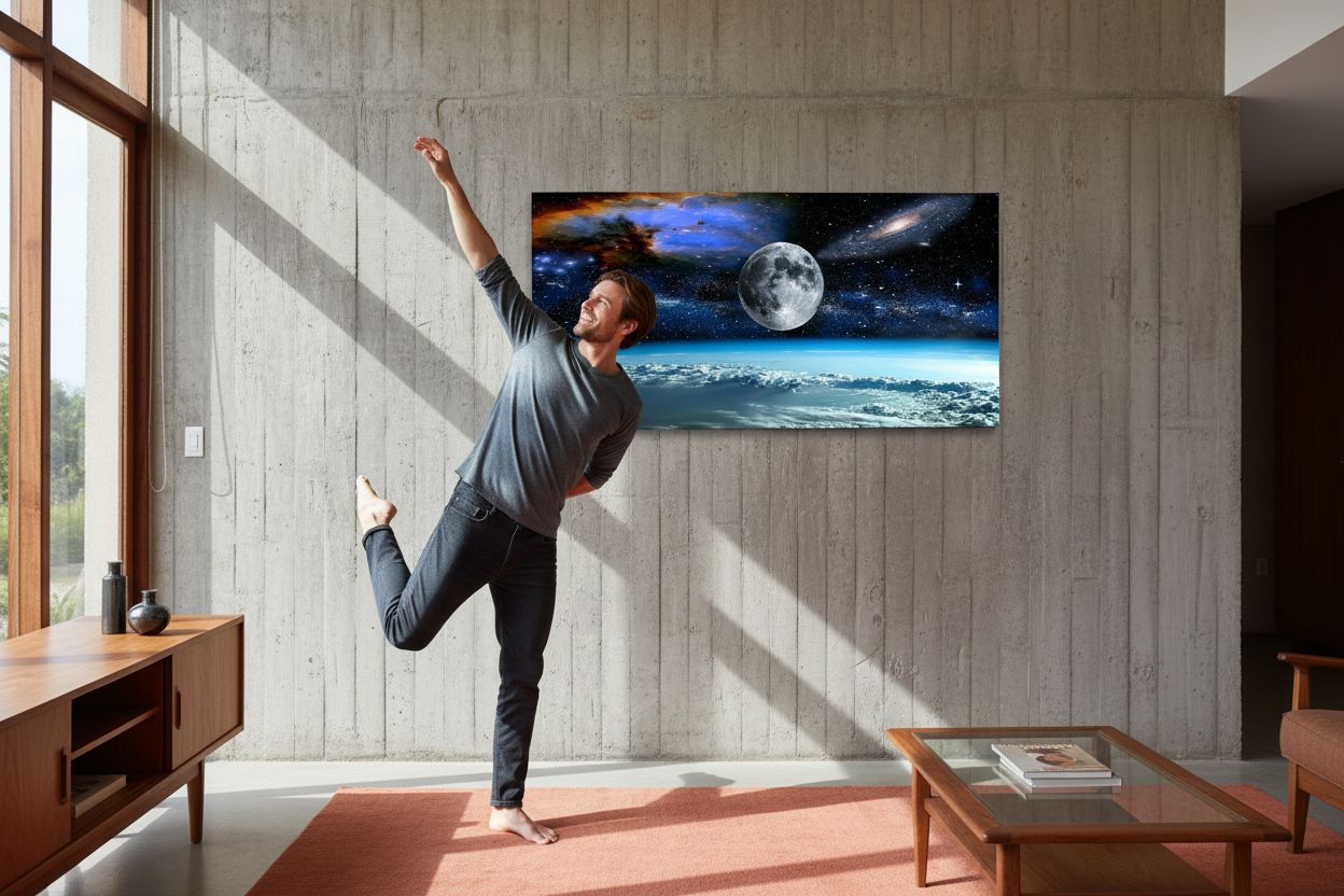 Modern canvas wall art featuring space view from Earth with cool blue and black tones and earth-colored accents, ready-to-hang with frame backing — view 6