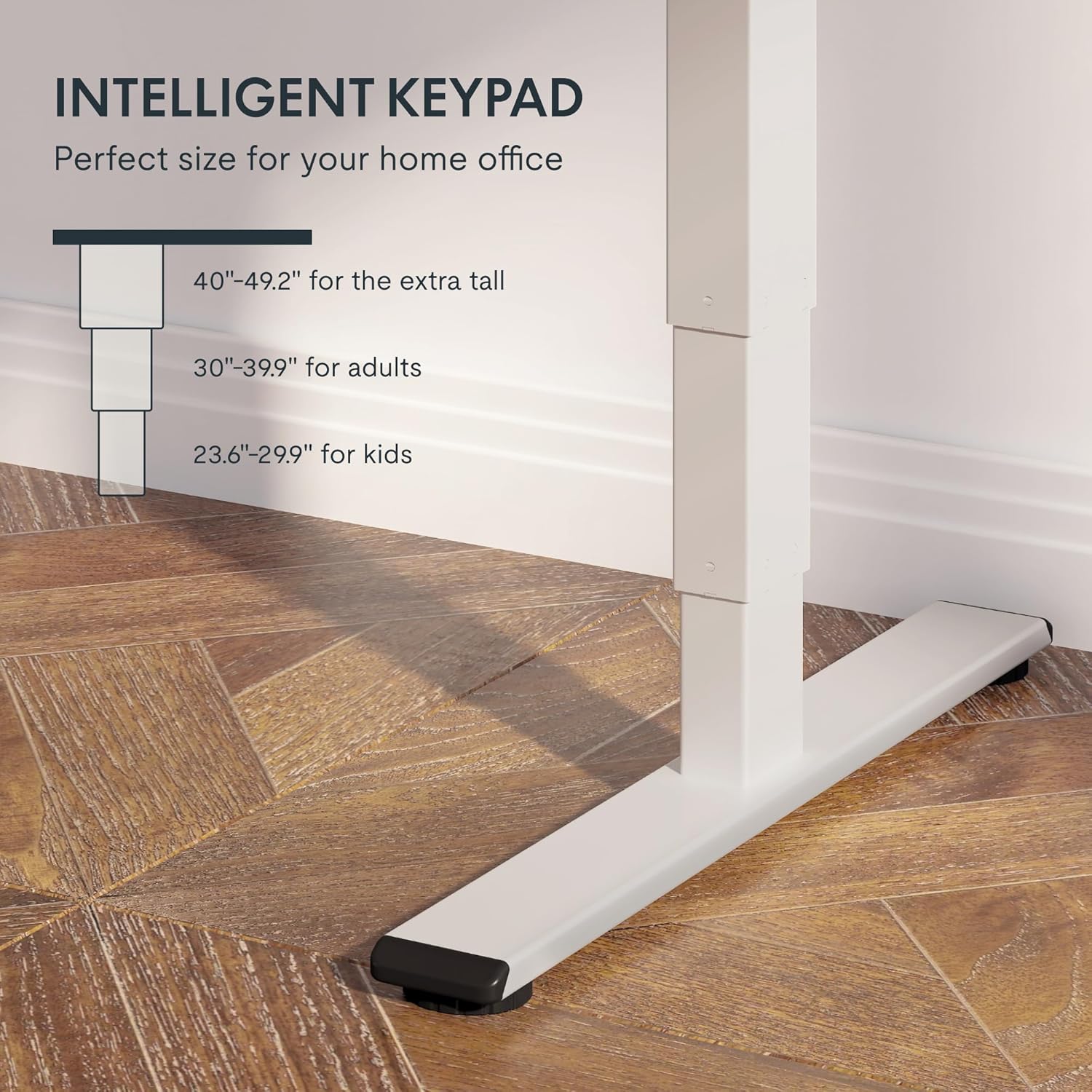 [Color] bamboo desktop electric standing desk with steel frame, shown at [height position], featuring [detail view] — view 3