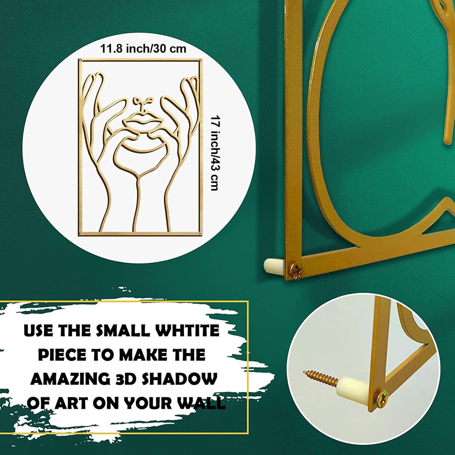 Set of 4 minimalist brass gold metal wall sculptures featuring abstract single-line woman body shapes, 17 x 11.8 inches each — view 3
