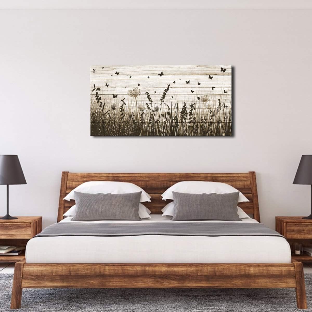 Framed wildflower canvas wall art featuring butterflies and dandelions with warm earth tone palette on wooden frame — view 3