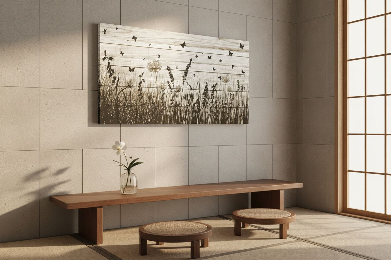 Framed wildflower canvas wall art featuring butterflies and dandelions with warm earth tone palette on wooden frame — view 5b