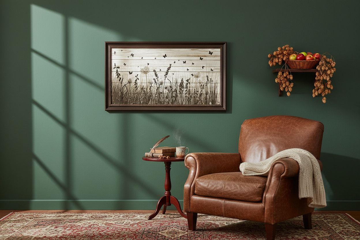 Framed wildflower canvas wall art featuring butterflies and dandelions with warm earth tone palette on wooden frame — view 4