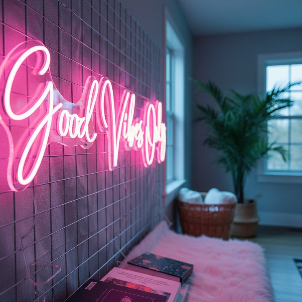 Large pink neon wall sign with LED tubing and plastic backing, dimmable modern bedroom decor — view 7
