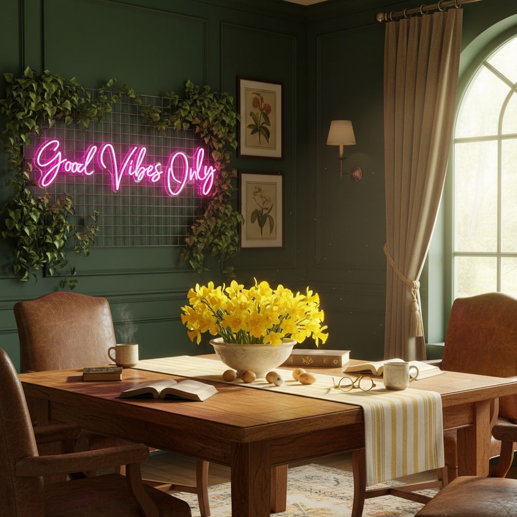Large pink neon wall sign with LED tubing and plastic backing, dimmable modern bedroom decor — view 4