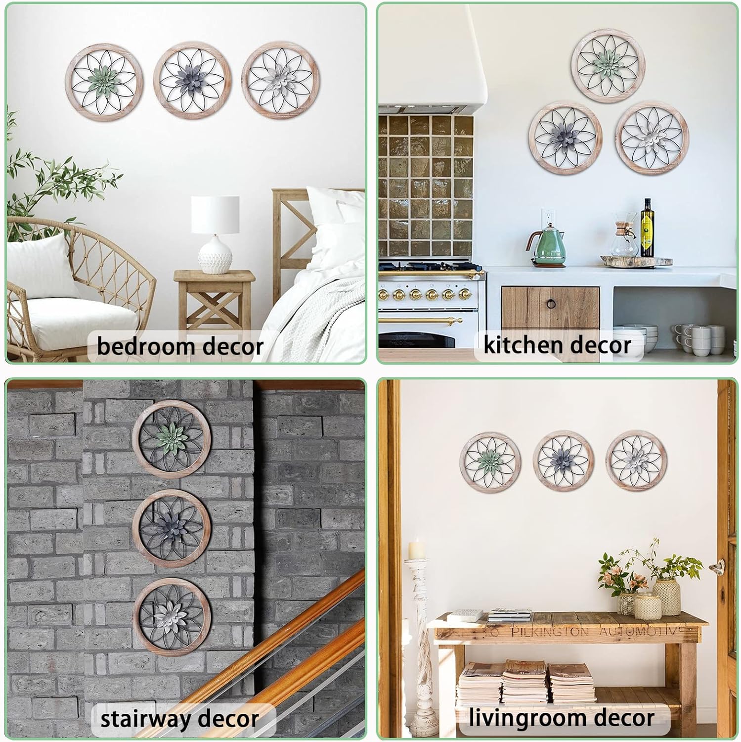 Round {color} wood and metal medallion wall art with interchangeable farmhouse design elements — view 2
