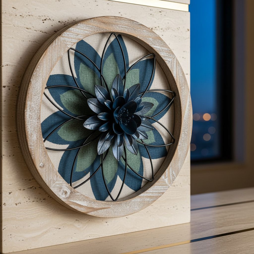 Round {color} wood and metal medallion wall art with interchangeable farmhouse design elements — view 7