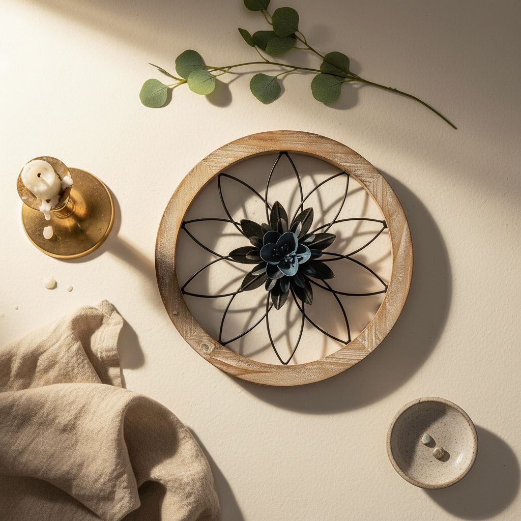 Round {color} wood and metal medallion wall art with interchangeable farmhouse design elements — hero view 2