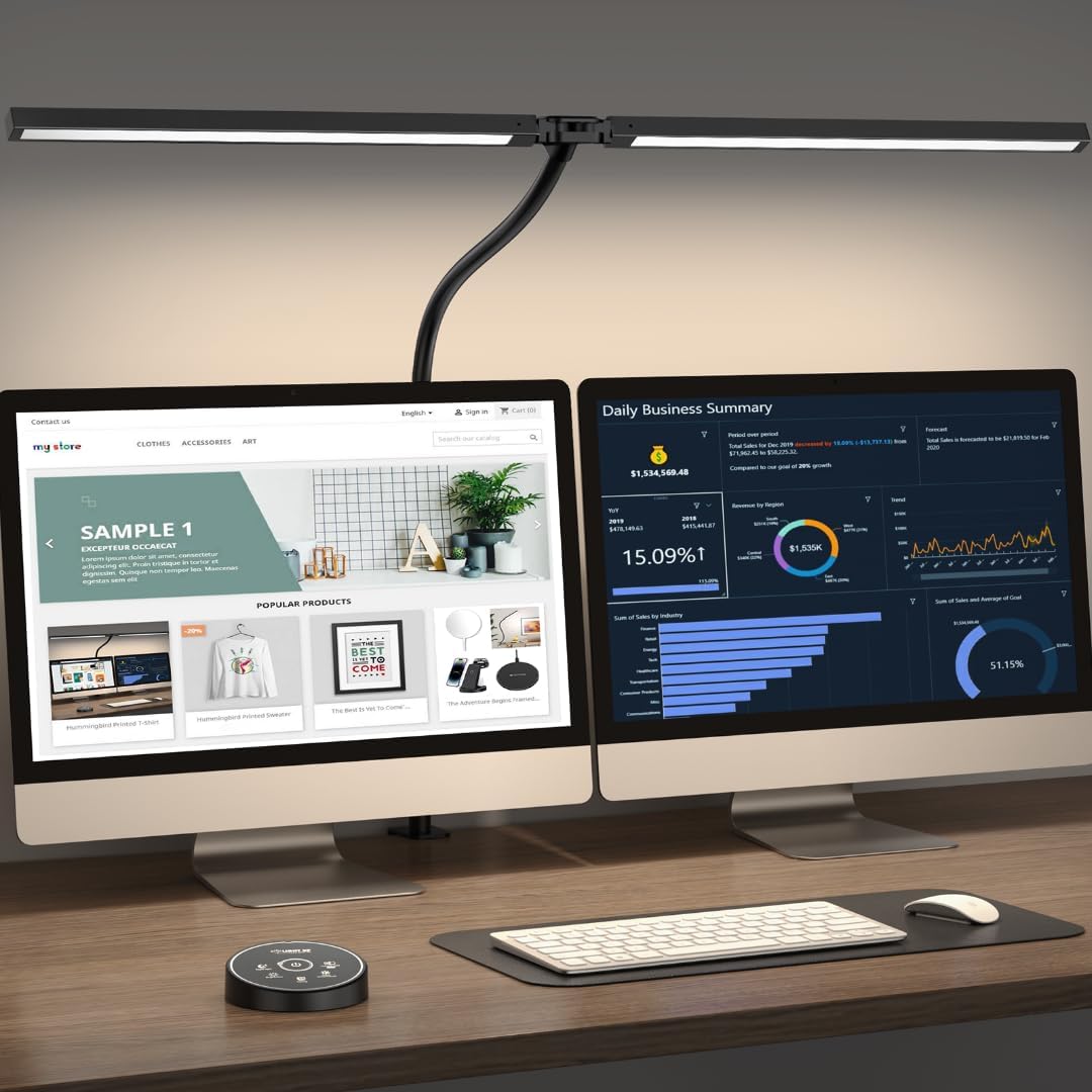 Black metal LED desk lamp with flexible gooseneck and clamp mount, cool white light, modern minimalist design for office workspace — view 1