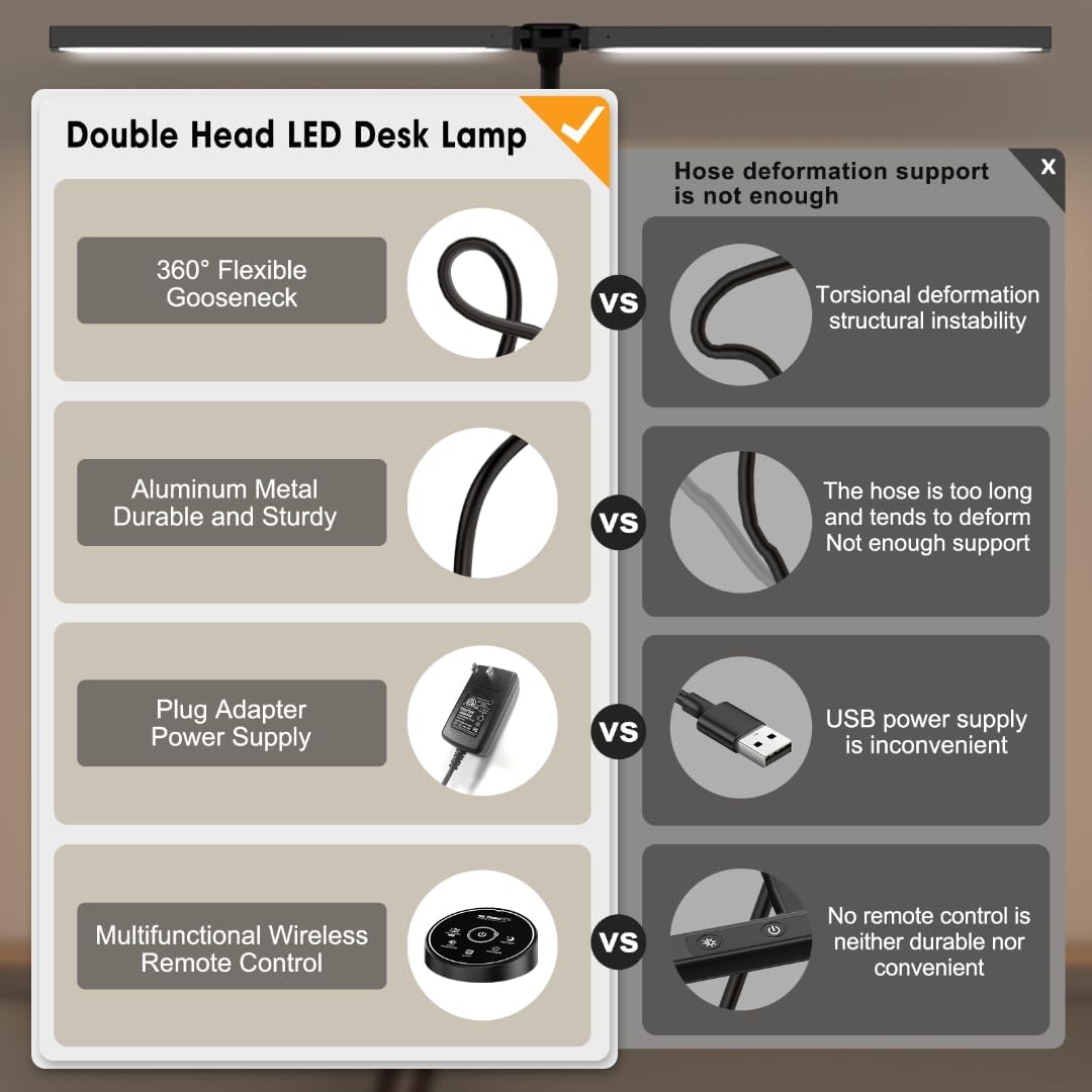 Black metal LED desk lamp with flexible gooseneck and clamp mount, cool white light, modern minimalist design for office workspace — view 2