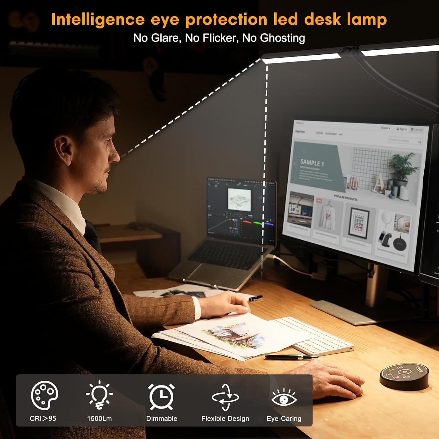 Black metal LED desk lamp with flexible gooseneck and clamp mount, cool white light, modern minimalist design for office workspace — view 4