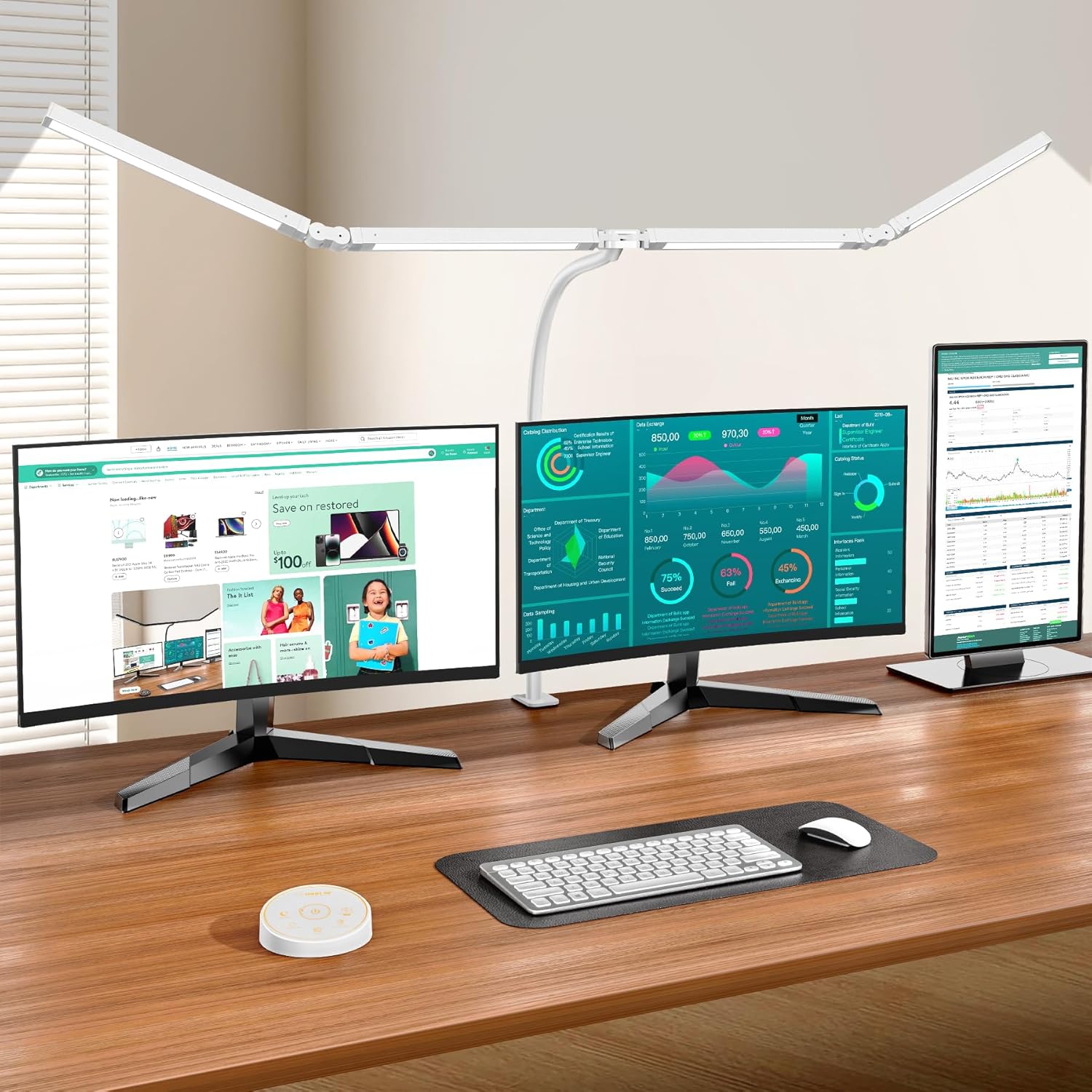 Black metal LED desk lamp with flexible gooseneck and clamp mount, cool white light, modern minimalist design for office workspace — view 5