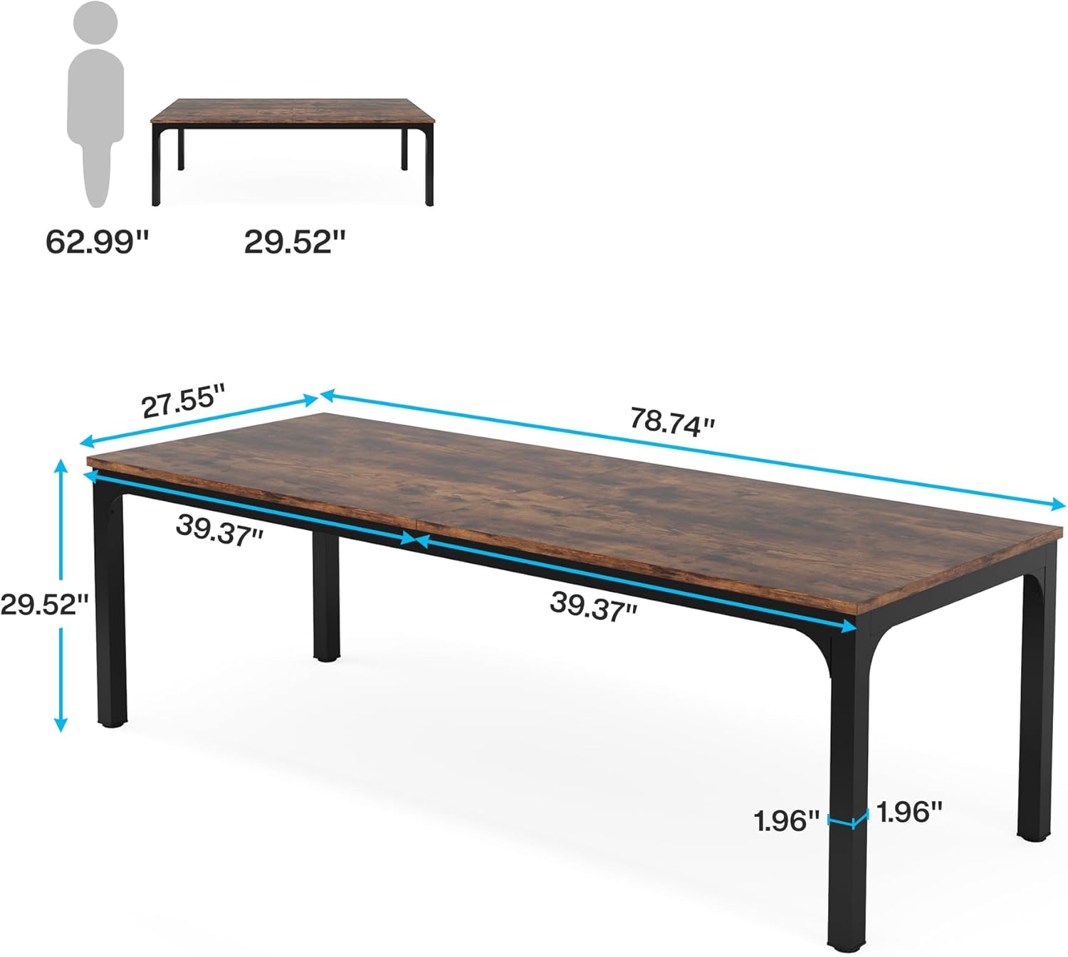 [Color] extra long computer desk with wood and metal frame, shown in [room setting] — view 2