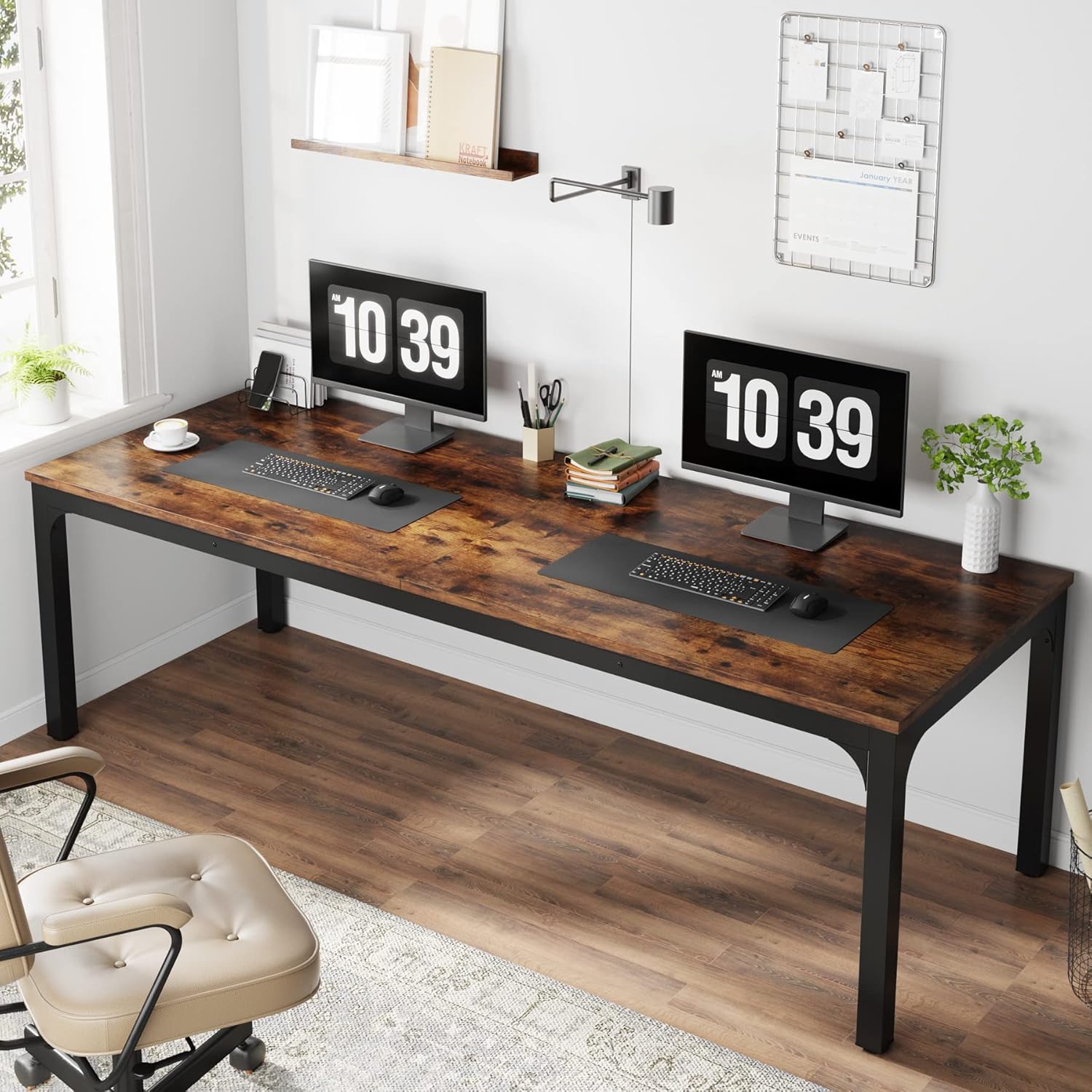 [Color] extra long computer desk with wood and metal frame, shown in [room setting] — view 3