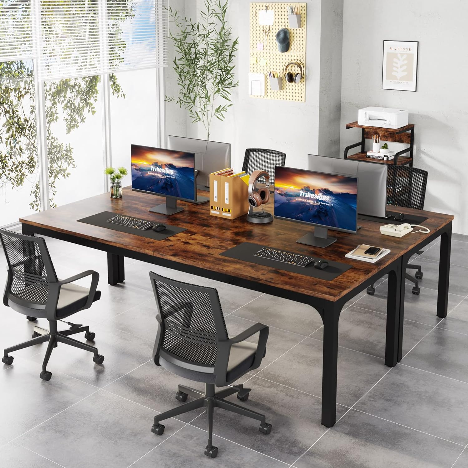 [Color] extra long computer desk with wood and metal frame, shown in [room setting] — view 5