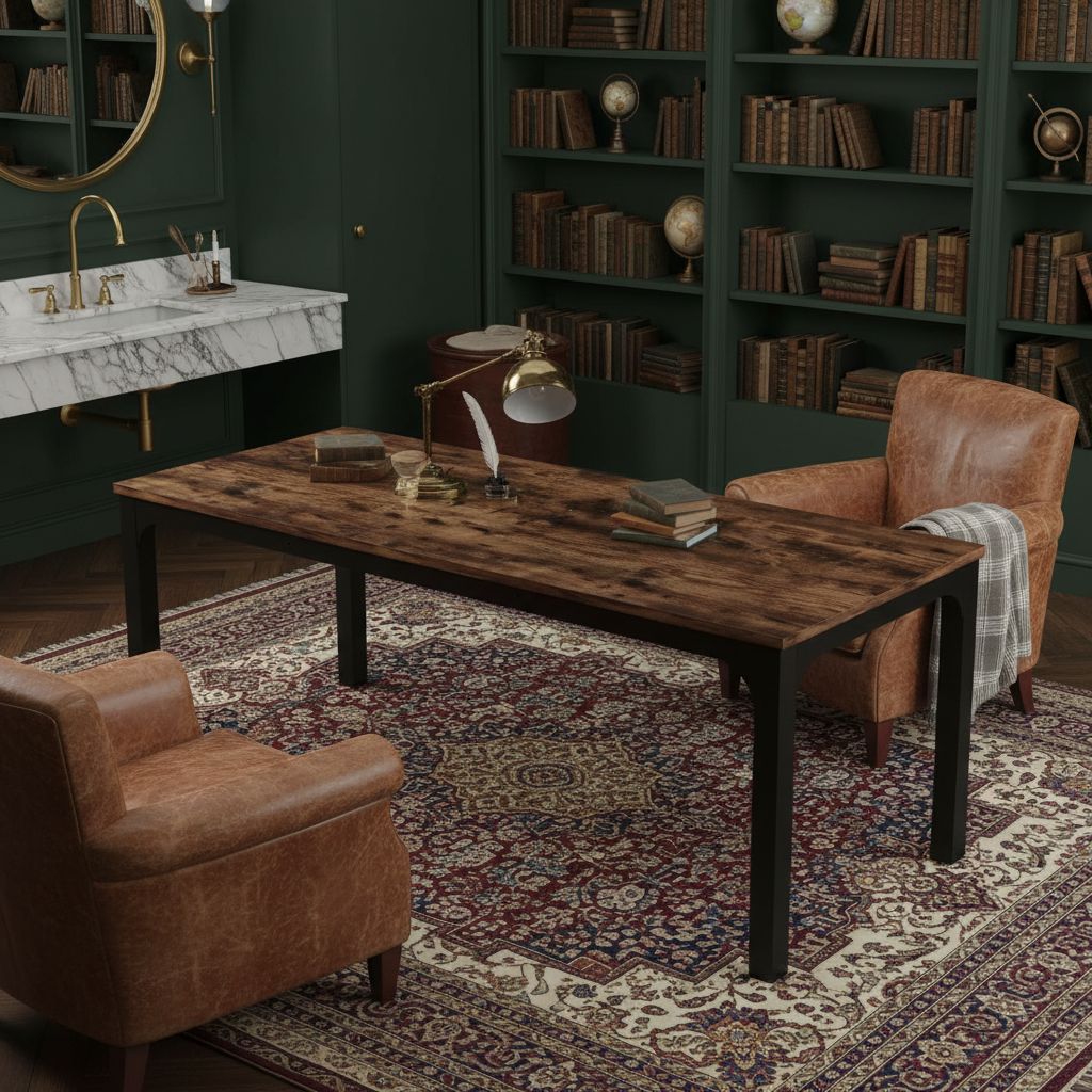 [Color] extra long computer desk with wood and metal frame, shown in [room setting] — view 5b