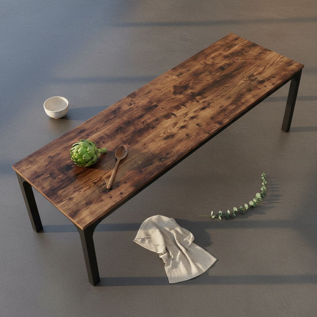 [Color] extra long computer desk with wood and metal frame, shown in [room setting] — hero view 2