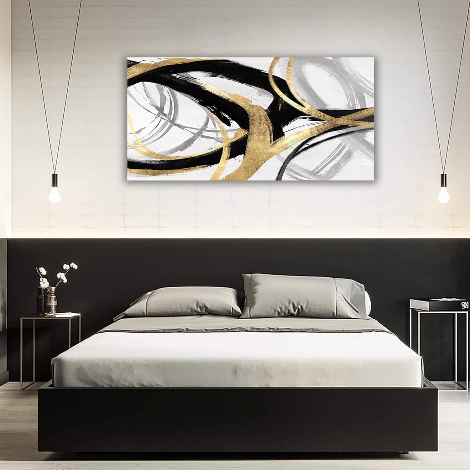 Black and white canvas print with gold foil accents, [dimensions], modern abstract design for [room type] — view 3