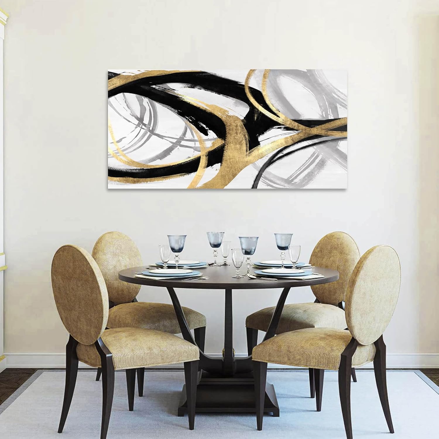 Black and white canvas print with gold foil accents, [dimensions], modern abstract design for [room type] — view 4
