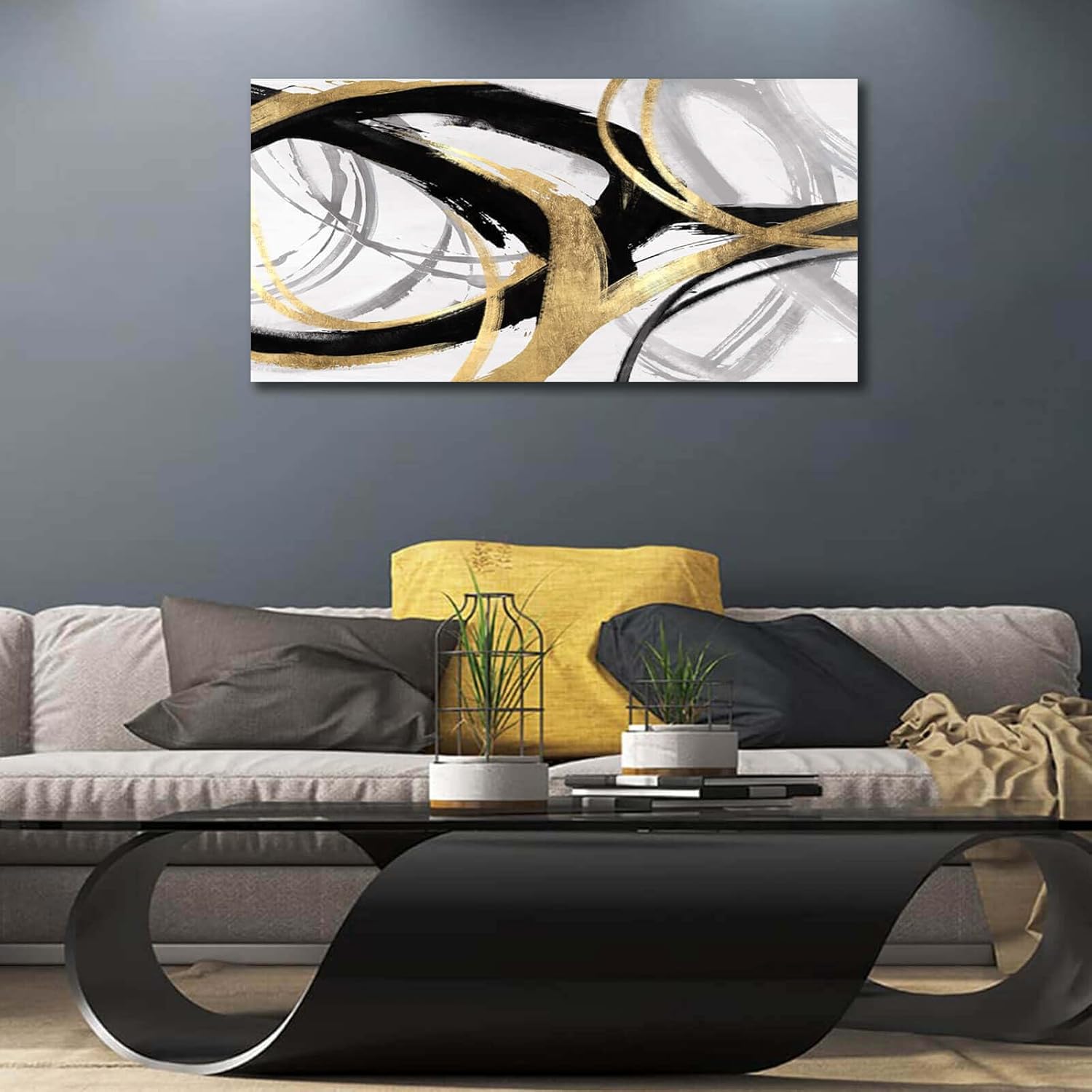 Black and white canvas print with gold foil accents, [dimensions], modern abstract design for [room type] — view 5