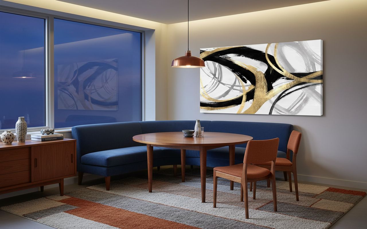 Black and white canvas print with gold foil accents, [dimensions], modern abstract design for [room type] — view 5b