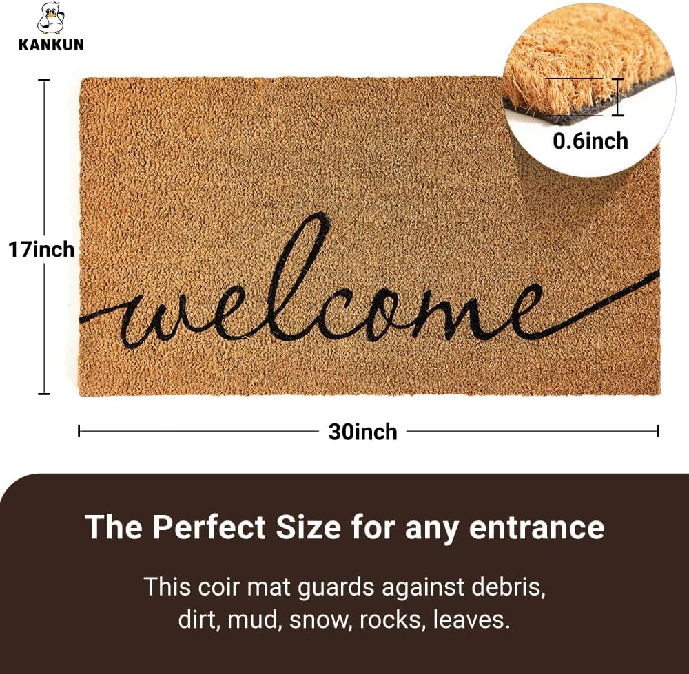 Rectangular coco coir door mat with rubber backing in neutral tone, shown at entryway entrance — view 3