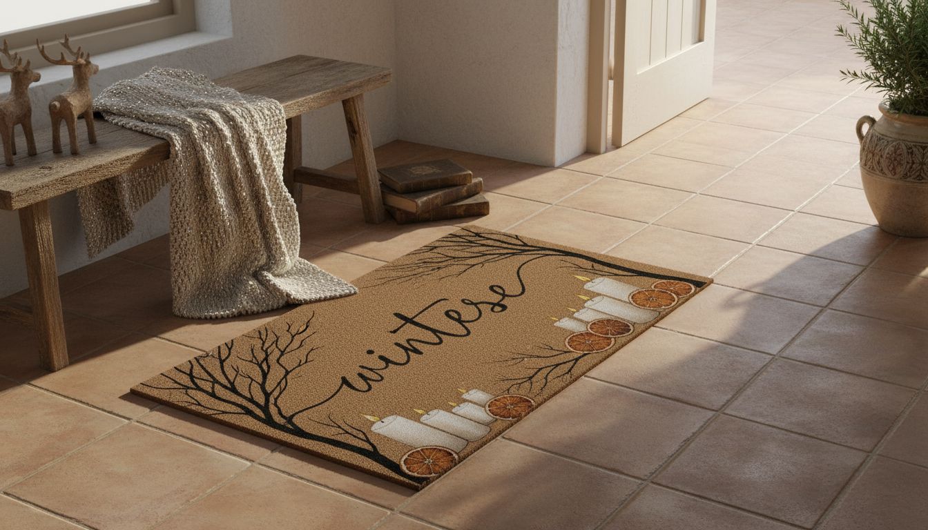 Rectangular coco coir door mat with rubber backing in neutral tone, shown at entryway entrance — view 4