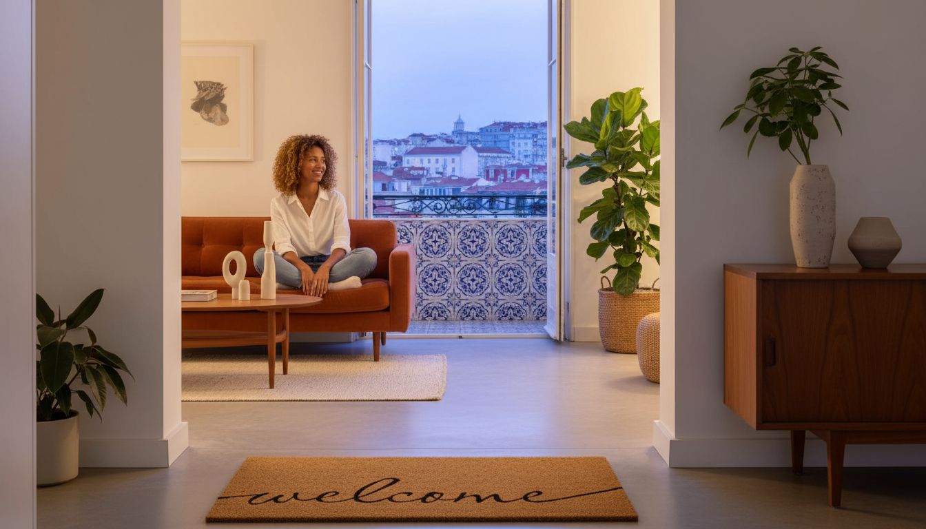 Rectangular coco coir door mat with rubber backing in neutral tone, shown at entryway entrance — view 6