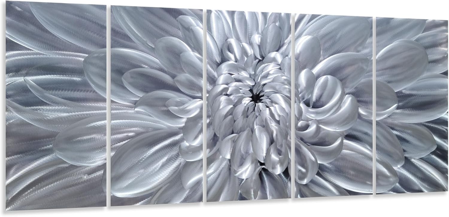 [5-piece set / individual piece] silver aluminum floral wall sculpture with [specific flower detail], modern farmhouse style for living room — view 4