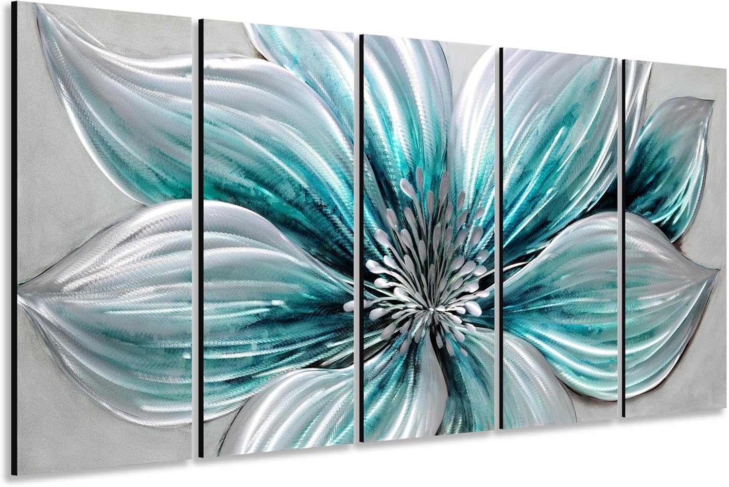 [5-piece set / individual piece] silver aluminum floral wall sculpture with [specific flower detail], modern farmhouse style for living room — view 2