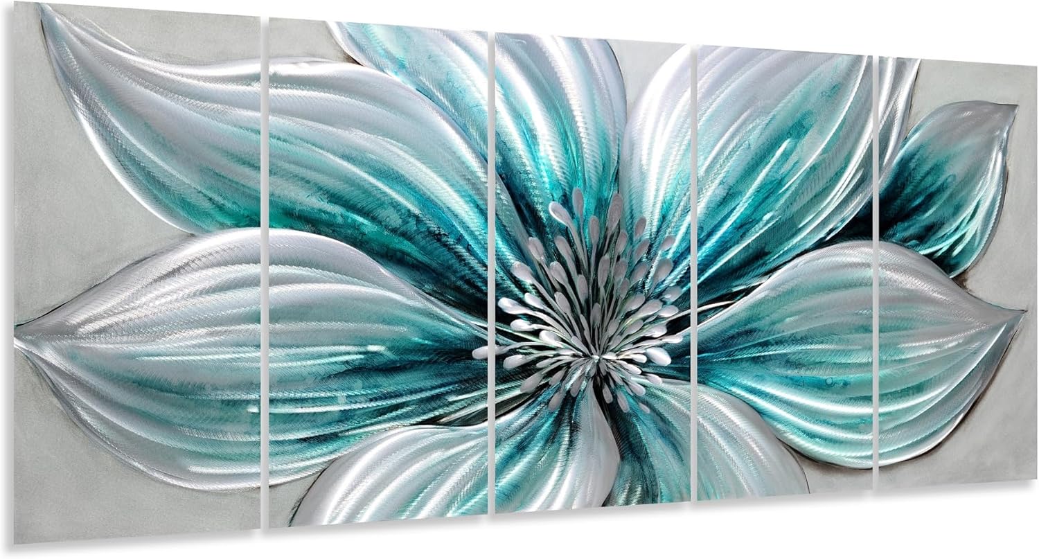 [5-piece set / individual piece] silver aluminum floral wall sculpture with [specific flower detail], modern farmhouse style for living room — view 5