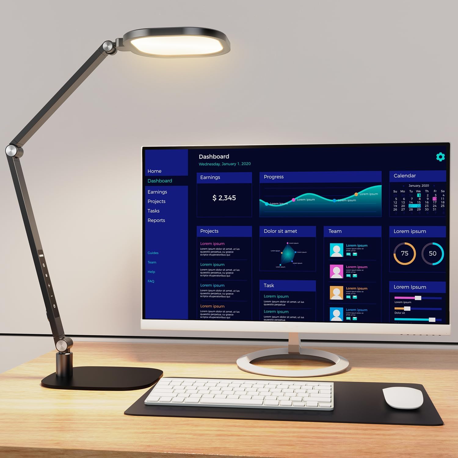 {color} metal desk lamp with adjustable swing arm and LED diffuser, shown in home office setting — view 1