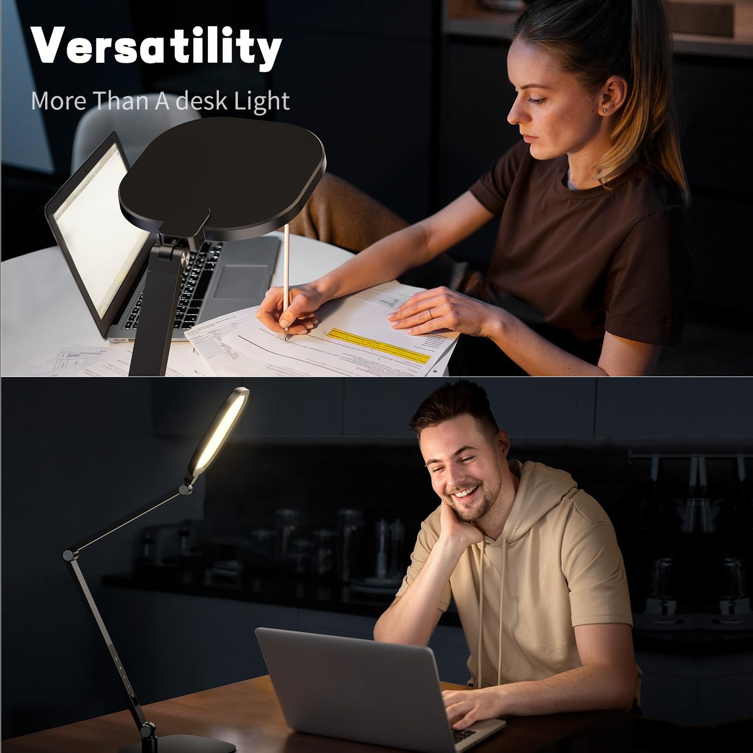 {color} metal desk lamp with adjustable swing arm and LED diffuser, shown in home office setting — view 2