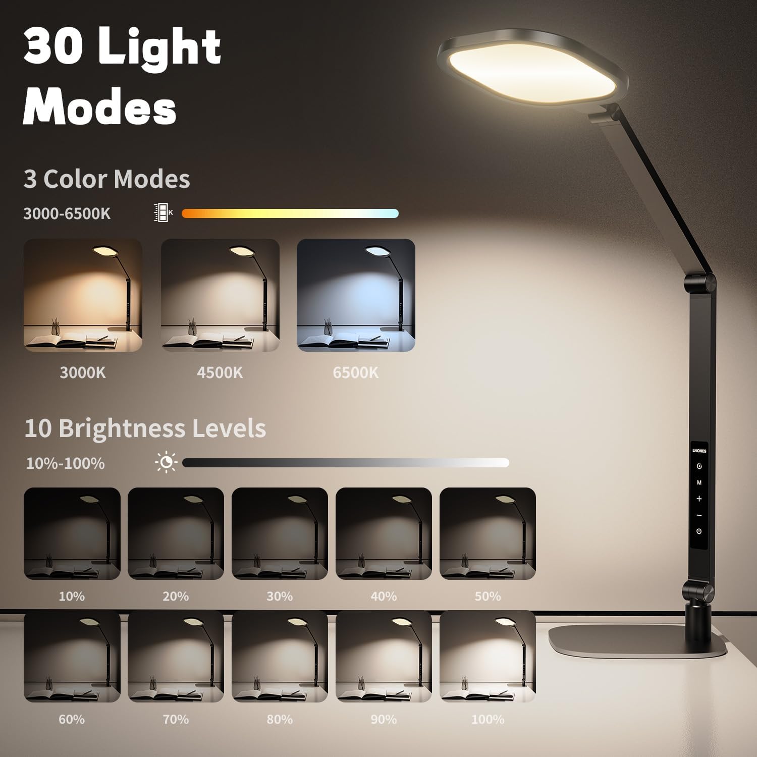 {color} metal desk lamp with adjustable swing arm and LED diffuser, shown in home office setting — view 3