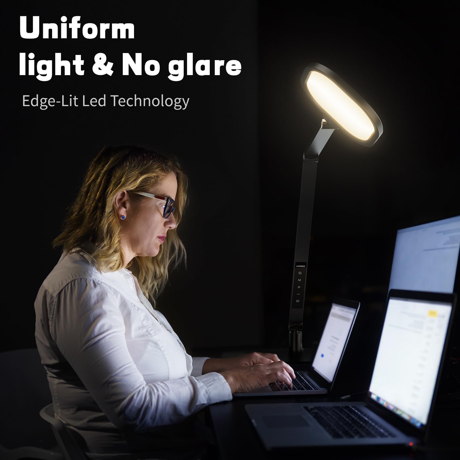 {color} metal desk lamp with adjustable swing arm and LED diffuser, shown in home office setting — view 4