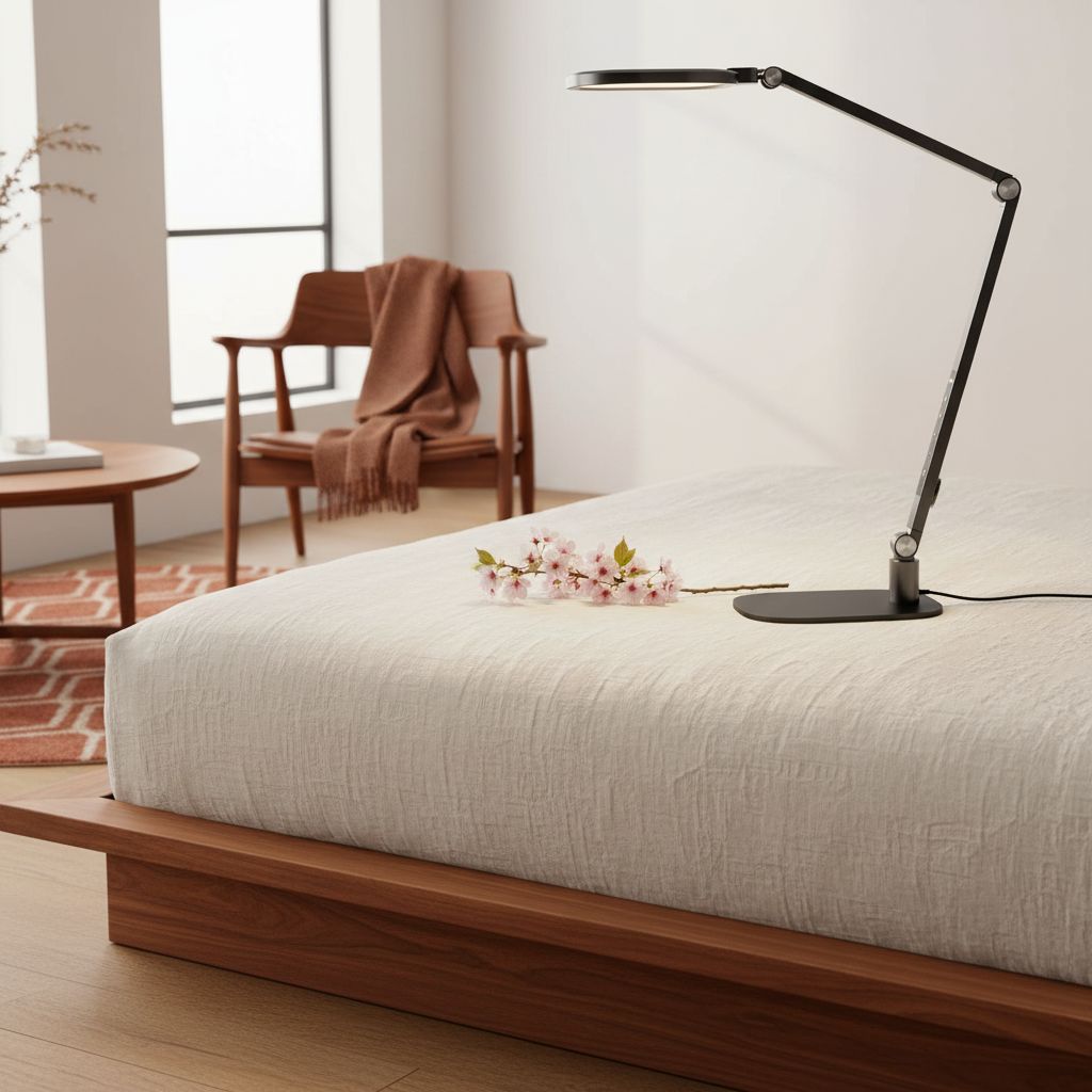 {color} metal desk lamp with adjustable swing arm and LED diffuser, shown in home office setting — view 5a
