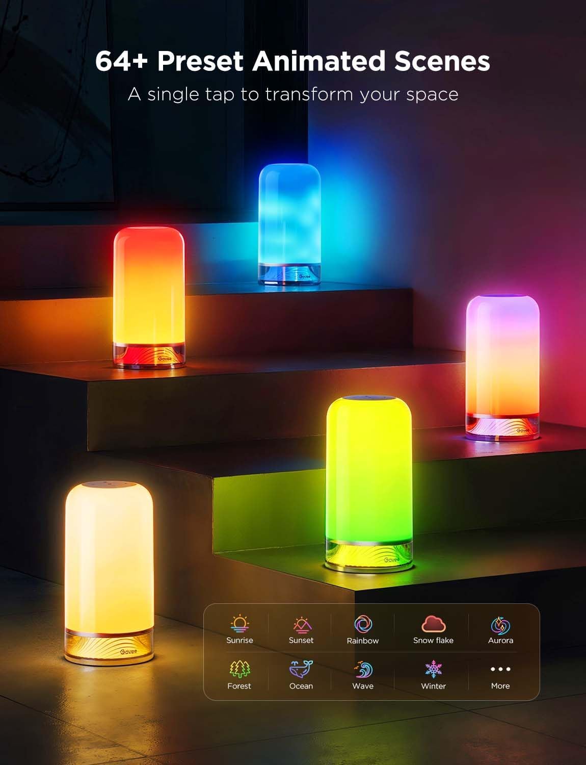 [Color] smart table lamp with touch control and glass diffuser, shown on bedroom nightstand — view 3