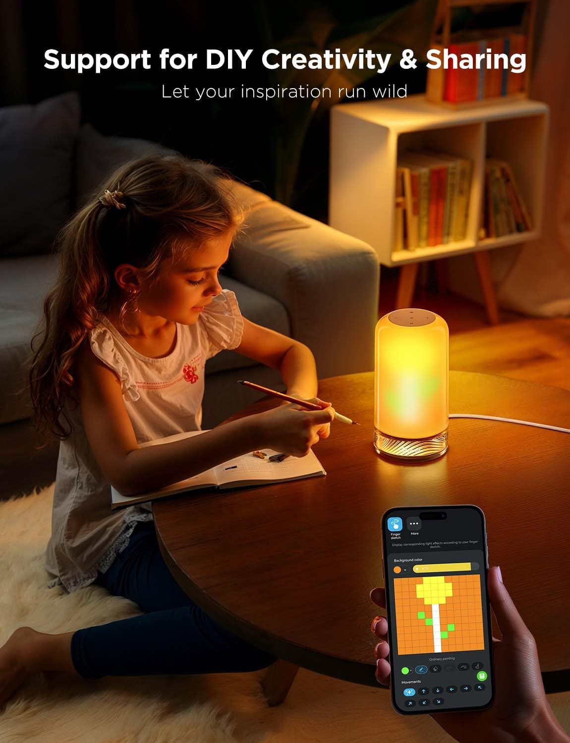 [Color] smart table lamp with touch control and glass diffuser, shown on bedroom nightstand — view 3
