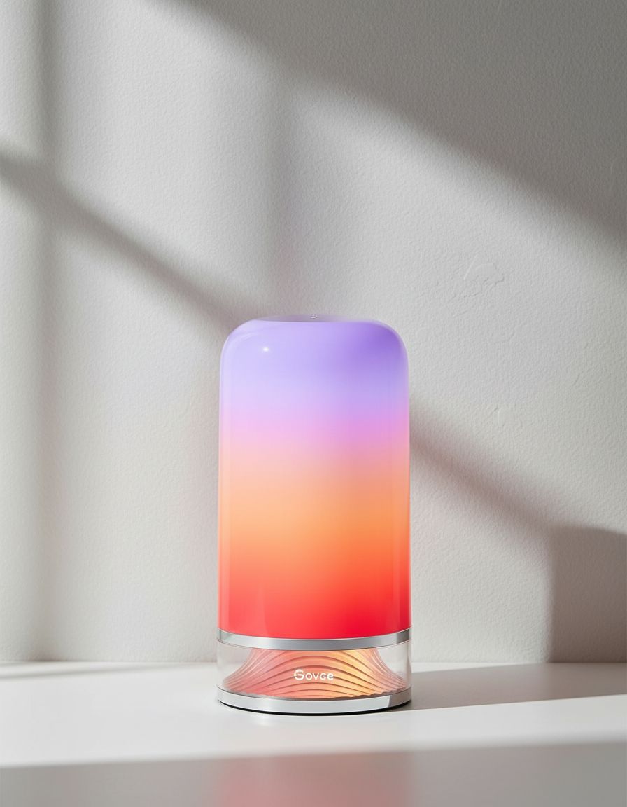 [Color] smart table lamp with touch control and glass diffuser, shown on bedroom nightstand — hero view 1