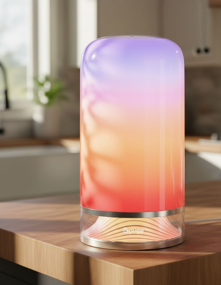 [Color] smart table lamp with touch control and glass diffuser, shown on bedroom nightstand — view 7