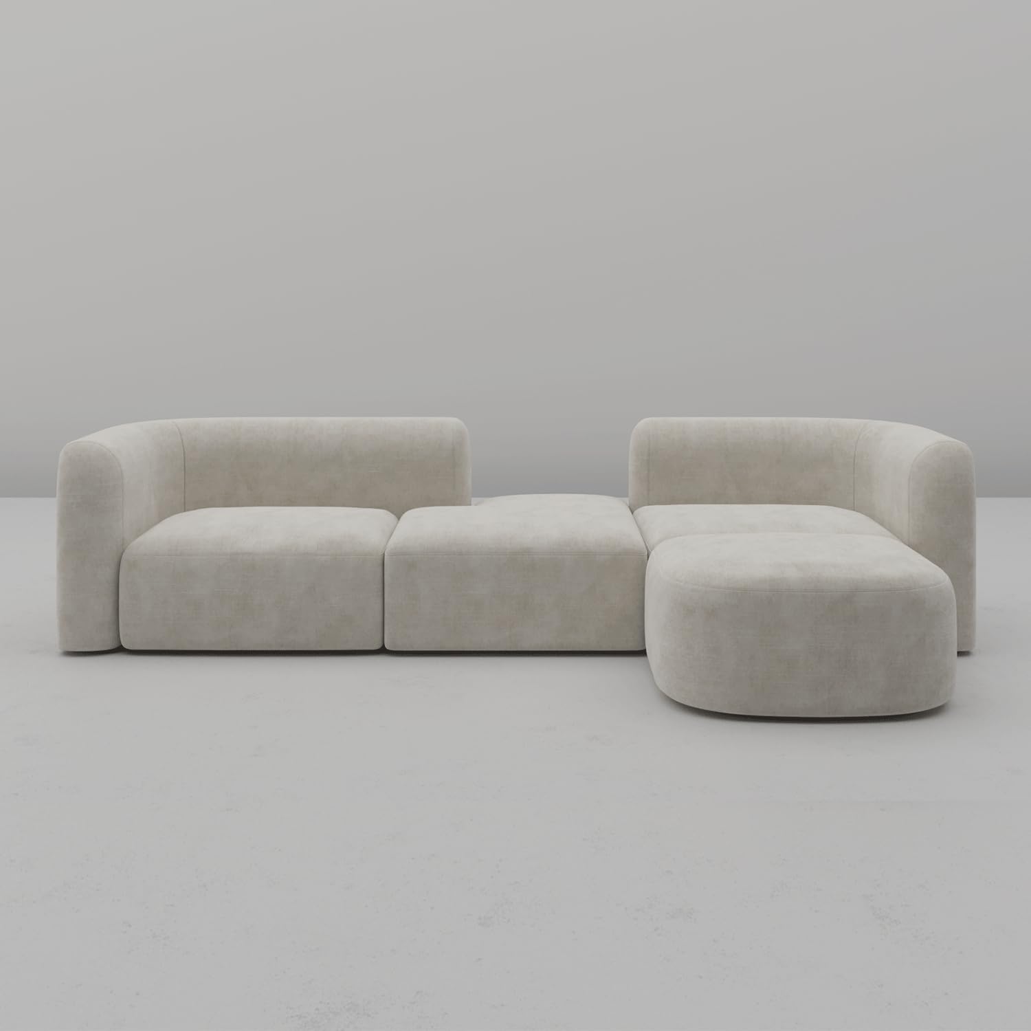 [Color] velvet [form factor] with curved back and wood frame, [angle view] for modern minimalist living room — view 3